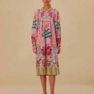 NWT FARM Rio Pink Fruits Queen Scarf Midi Dress